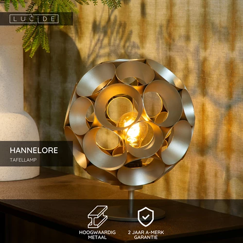 Lucide HANNELORE - Tafellamp - Ø 25 cm - 1xE27 - Mat Goud / Messing - USP